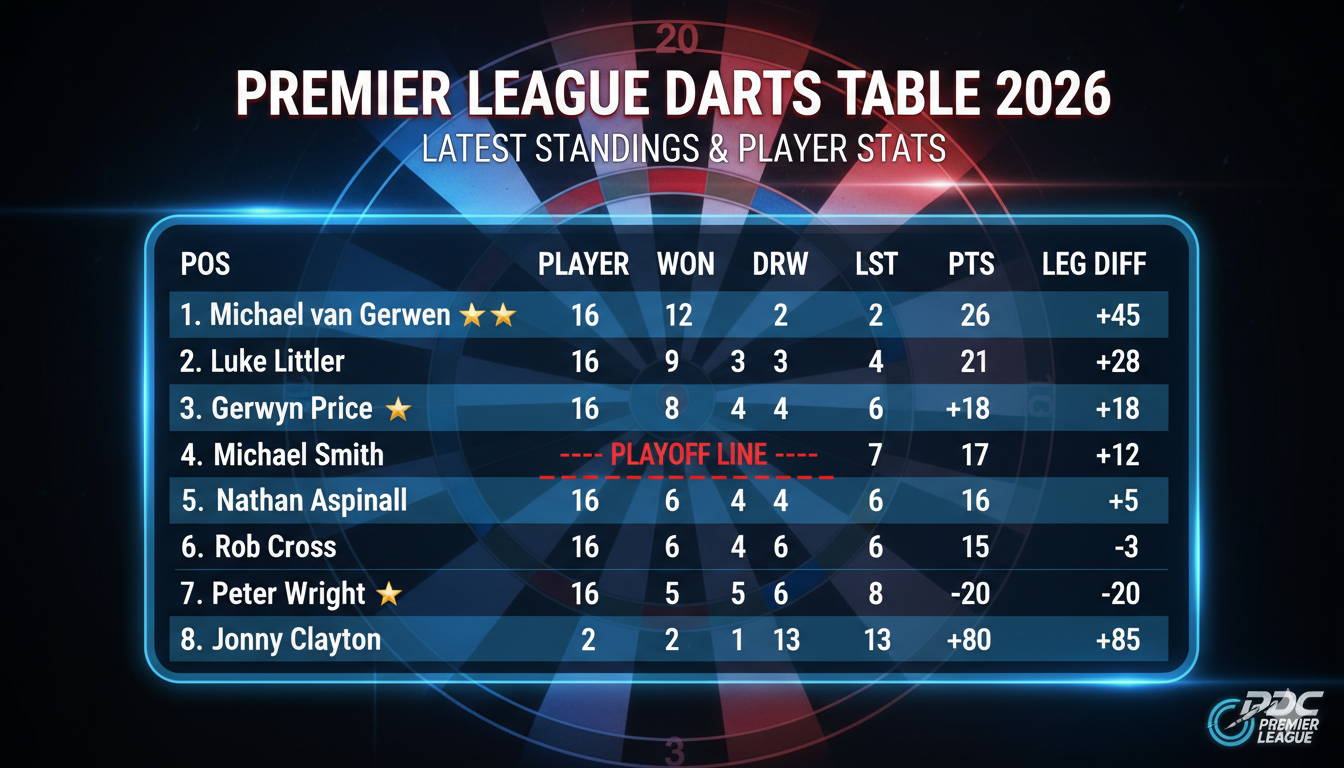 premier league darts table