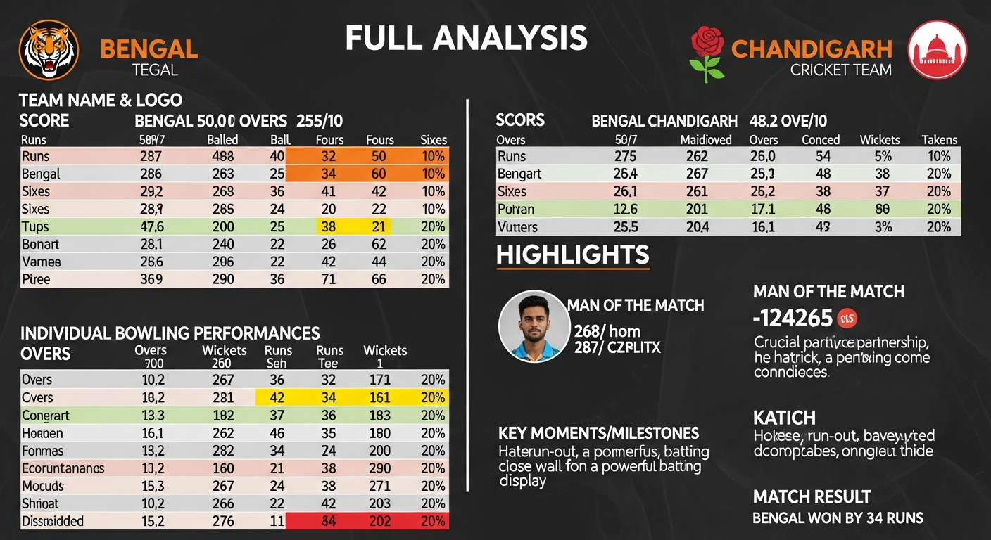 Bengal Cricket Team vs Chandigarh Cricket Team Match Scorecard – Full Analysis & Highlights